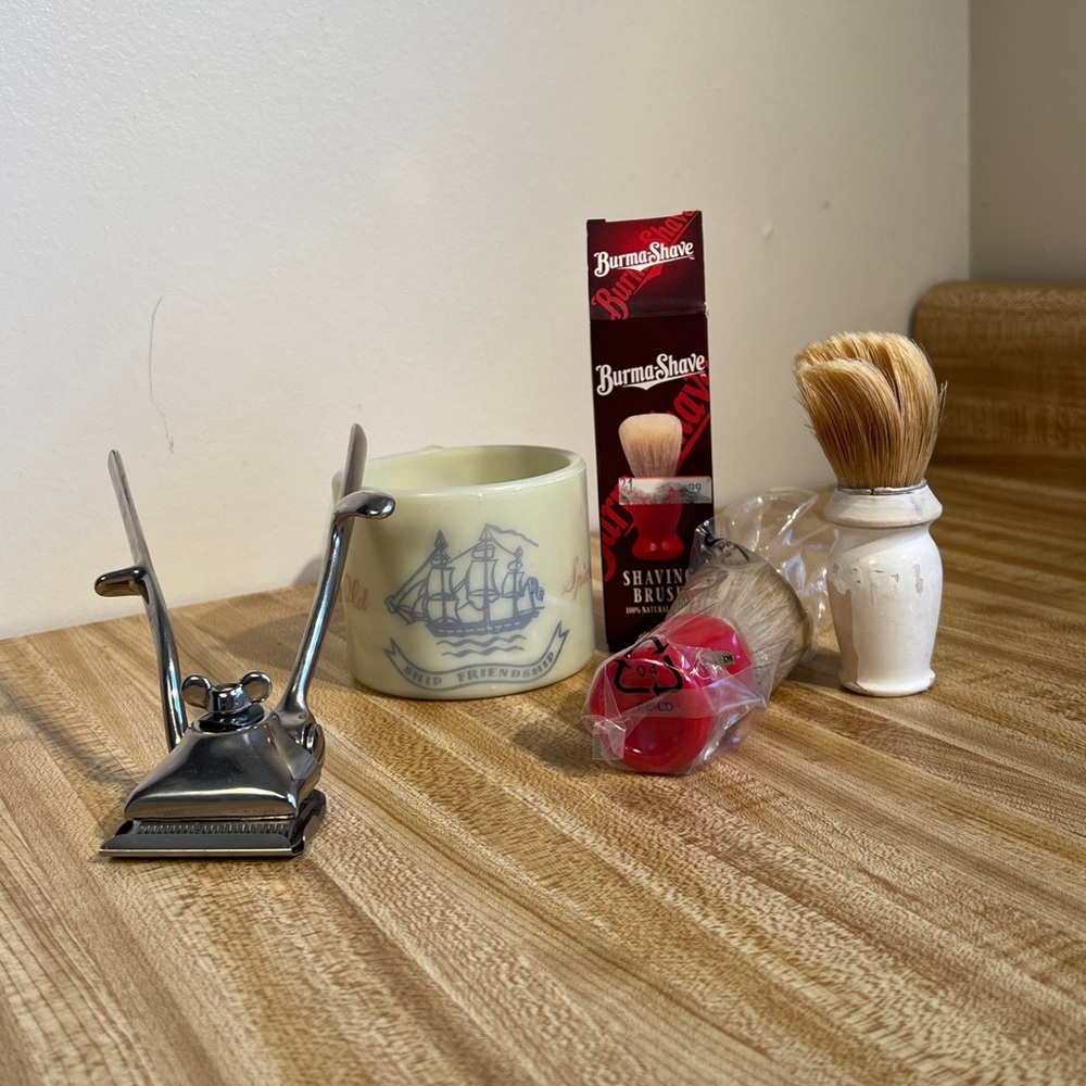 Burma Shave Brush NOS; Old Spice Mug Collectible; W Bingham Co. Trimmers